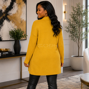 Cosh International - Cárdigan Largo de Punto Acrílico para Mujer, Color Amarillo Mostaza, Cuello Redondo, Frente Abierto, Estilo Casual, Color Sólido - Product Image 4