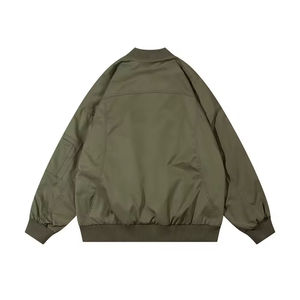 เสื้อแจ็คเก็ตบอมเบอร์สีเขียวมะกอกสำหรับผู้ชาย แบบซิป ปิดด้านหน้า สีพื้น ผ้าโพลีเอสเตอร์ สวมใส่สบายๆ ในฤดูใบไม้ร่วง ทรงหลวม คอปกพับได้ - Product Image 2