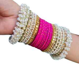 Ensemble de bracelets de mariage islamiques tendance en or massif Meenakari, finition polie, bijoux pour femmes - Product Image 1