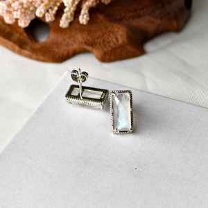 Pendientes de Plata de Ley 925 con Piedra Lunar Rectangular, Pendientes de Piedras Preciosas Naturales, Joyería para Mujer, Regalo de Navidad - Product Image 6