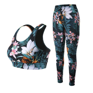 Women's Floral <b>Pink</b> Cockatoo Yoga Set Racerback Sports Bra High Waist <b>Leggings</b> 2 Piece Workout Activewear Spandex Polyester - Product Image 3
