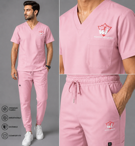 Ensemble de blouses médicales pour hommes, col en V rose, tissu tissé en coton et polyester, uniformes d'hôpital - Product Image 5