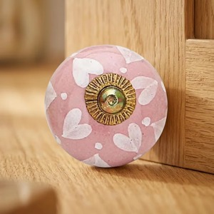 High Quality Pink Ceramic <strong>Door</strong> <strong>Knob</strong> with White Heart Pattern and <strong>Gold</strong> Center for Cabinet <strong>Doors</strong> Home Office Use From India - Product Image 1