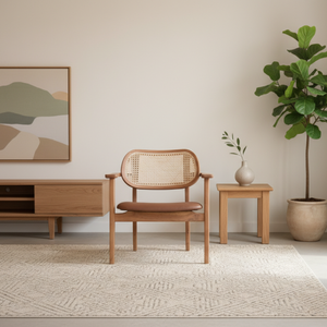 Fauteuil d'appoint au design moderne en teck massif et rotin naturel, hauteur réglable, idéal pour salons, hôtels et villas - Product Image 2