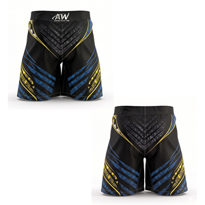 กางเกง MMA ยี่ห้อ Askar Wear รุ่น Ind สำหรับผู้ชาย สีดำ น้ำเงิน เหลือง พิมพ์ลายแบบ Sublimation แห้งเร็ว กระชับรูปทรง สำหรับกีฬาต่อสู้แบบผสมผสาน - Product Image 4