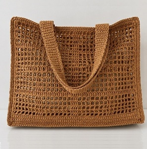 Sac fourre-tout au crochet couleur unie style bohème écologique à ouverture supérieure pour femme, idéal pour la plage et toutes les saisons - Product Image 4