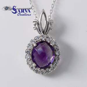 Collar con Colgante Ovalado de Amatista en Plata de Ley 925 con Circonitas Cúbicas, Joyería Fina Elegante, Regalo para Mujer - Product Image 4