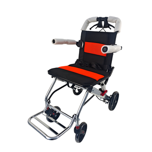 כסא גלגלים קל משקל מאלומיניום עם מושב רשת כתום, כסא גלגלים ספורטיבי לנסיעות עם בלמי יד למטפל - Product Image 1