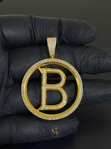 Colgante de letra B con incrustaciones de circonitas, redondo, inicial, moissanita VVS, plata 925, chapado en oro, joyería hip hop para hombre - Product Image 1