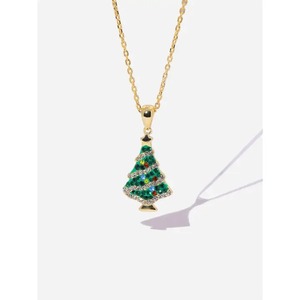 Elegant Women's Christmas <b>Tree</b> Pendant <b>Necklace</b> Sterling Silver 18K White/Yellow Gold Plated 0.2 Carat Moissanite <b>Necklace</b> - Product Image 1