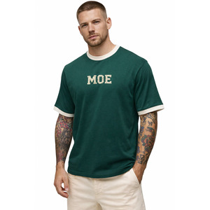 <b>Y2K</b> Custom Chenille Patch Men's shirts Green Ringer Oversized Heavyweight Cotton T-shirt Vintage Contrast Letter Embroidery <b>Tops</b> - Product Image 1
