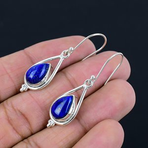 Boucles d'oreilles pendantes en argent sterling 925 avec lapis-lazuli bleu, forme poire, style bohème, cadeau de fête tendance pour femmes, vente chaude - Product Image 1
