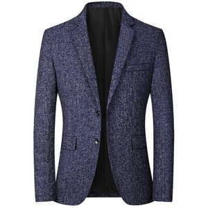 Blazer gris pour homme en mélange de laine, revers cranté, simple boutonnage, infroissable, style britannique, coupe classique - Product Image 5