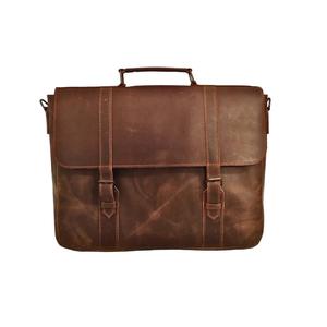Bolso para portátil de cuero con cierre de cremallera y correa para el hombro, hecho con cuero de primera calidad, impermeable, sostenible y duradero. - Product Image 1