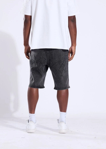 Men's Washed Denim Bermuda Shorts Mid Waist Elastic Closure Solid Color Casual Style 100% Denim Breathable Fabric - Product Image 4