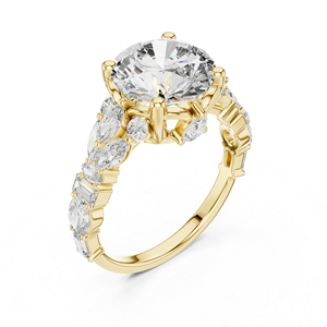Bague empilable romantique en or 14 carats avec diamants de laboratoire taille ronde et taille marquise – Nouveauté - Product Image 3