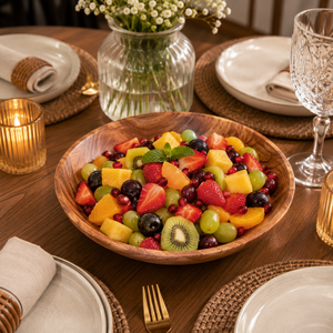Bol à salade en bois de manguier de qualité supérieure, fait main, bol de service en bois, bol à mélanger les fruits naturel, vaisselle de cuisine rustique et écologique - Product Image 4