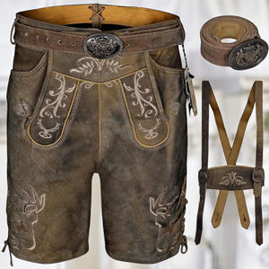 Pantalones Cortos de Cuero Genuino Bávaro OEM para Hombre, Traje Tradicional Alpino para Oktoberfest - Product Image 4