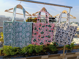 Bolsa de Mano Acolchada de Algodón de Alta Calidad con Estampado de Bloques, Lavable, Ecológica y Ligera para Mujer, para Viajes y Gimnasio - Product Image 3