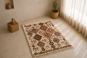 Alfombra de Lana Bereber Marroquí Hecha a Mano, Alfombra Tribal Boho con Nudos a Mano y Patrón Geométrico de Diamantes - Product Image 5