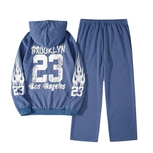 Tendance Hommes Personnalisé DTF Lettre Impression Survêtement Haute Qualité Chute Épaule Sweat Poche Sweat À Capuche et Pantalon Ensemble - Product Image 2