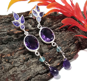 Purple Amethyst Tanzanite Bohemian Style Drop <b>Earrings</b> Natural 925 Sterling <b>Silver</b> Handmade <b>Dangle</b> <b>Earrings</b> Wedding Engagement - Product Image 4