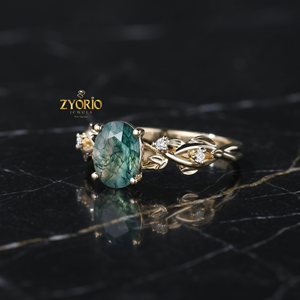 Oval Moss Agate <b>Ring</b> 18K Gold Luxury Botanical Engagement <b>Ring</b> Green Moss Agate <b>Fine</b> Jewelry Statement <b>Ring</b> - Product Image 3