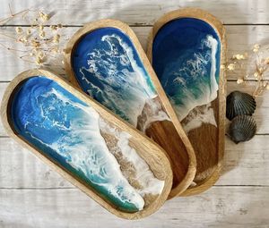 Handmade Wooden And Resin <b>Tray</b> Natural Wood And Epoxy Resin Serving <b>Tray</b> For Modern Home And <b>Kitchen</b> Decoration - Product Image 6