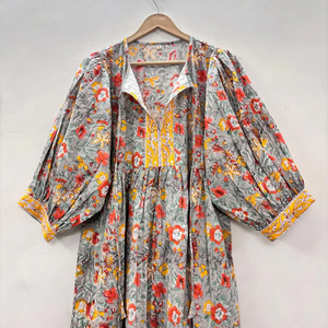 Vestido Midi Casual de Mujer, Tejido 100% Algodón, Liso, Manga Corta, Cintura Imperio, Estilo Babydoll, Oversize, Cuello en V, Funcional para Uso Diario - Product Image 1