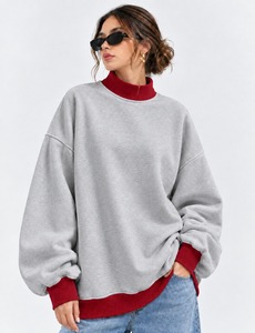 Sudadera de Cuello Alto para Mujer, Personalizada, de Tela de Forro Polar Orgánico, Ecológica, de Secado Rápido, Talla Grande, Corte Holgado, para Invierno - Product Image 1