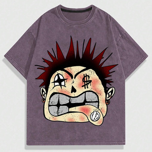Camiseta Morada Oversize para Hombre 2026 con Estampado de Dibujos Animados, Manga Corta, Cuello Redondo, Estilo Urbano, 100% Algodón Jersey - Product Image 1