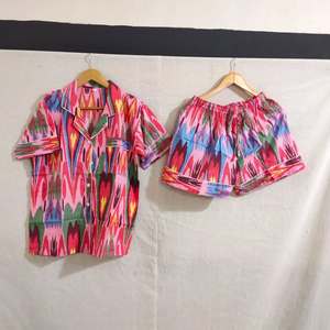 Conjunto de pijama de algodón con estampado floral, cintura elástica, corte holgado, manga tres cuartos, ropa de dormir informal para primavera - Product Image 5