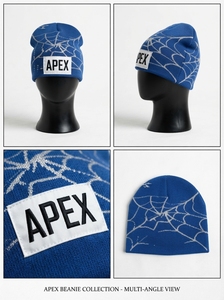 Bonnet en tricot personnalisé bleu roi motif toile d'araignée avec patch logo, bonnet d'hiver extensible unisexe à revers - Product Image 5