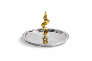 Contemporary Round Metal Marble & Wood Eco-Friendly <b>Disposable</b> Serving Tray for Party and Home Decor - Product Image 3