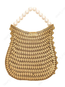 Pochette de mariée ornée de perles dorées avec poignée perlée, sac de soirée structuré pour mariage, vente en gros OEM - Product Image 5
