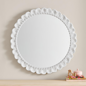 Décoration murale en bois sculpté artisanal, miroir avec cadre décoratif floral blanc en MDF, décoration de salon - Product Image 3