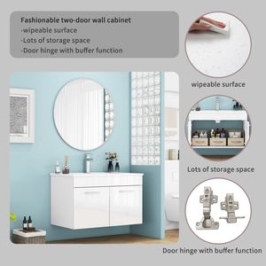 32-Inch Wall Mounted <b>Bathroom</b> <b>Vanity</b> with Double Doors Soft Close Sink Combo Luxury Wall Mount <b>Bathroom</b> Cabinet - Product Image 3