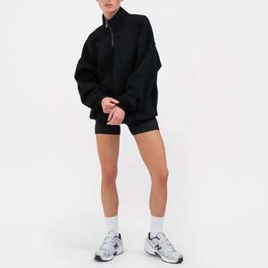 Sudadera de Invierno para Mujer, Negra, con Hombros Caídos, Cierre de Cremallera, Oversize, Cómoda, de Algodón, con Logotipo Personalizado, de la Mejor Calidad, al por Mayor - Product Image 1