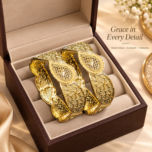 Brazaletes Kada de Filigrana con Diseño de Lágrima y Patrón de Hojas Intrincado, Diseño Ancho y Elegante para Mujeres, para Bodas Tradicionales - Product Image 4