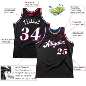 Maillot de basket rétro personnalisé 100 % polyester respirant imprimé noir en maille, débardeur avec nom et numéro, tenue d'équipe pour hommes adultes - Product Image 2