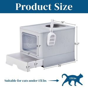 Grande lettiera grigia per gatti coperchio staccabile facile da pulire ingresso anteriore superiore uscita paletta vassoio scorrevole chiuso accessorio per toilette per gatti - Product Image 5