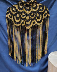 Châle de luxe noir et or avec strass, franges perlées, broderie tourbillonnante, pour mariage et soirée, artisanat indien ODM - Product Image 4