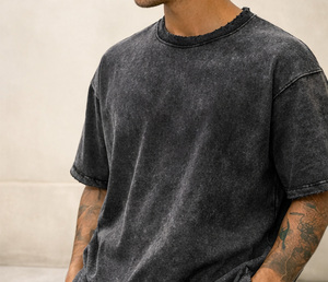 Wholesale Heavyweight <b>Acid</b> Washed Knitted 100% Cotton 280 GSM Fully Customizable <b>Drop</b> Shoulder Streetwear Men's T-Shirts - Product Image 2