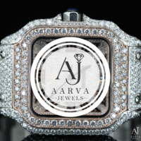 Montre de luxe AARVA JEWELS avec diamants, boîtier carré en acier inoxydable 30 mm, verre saphir, bracelet en silicone, quartz analogique, étanche 3 ATM