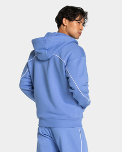 Sweat à capuche zippé bleu pour homme, coupe classique, en polaire tricotée, couleur unie, respirant, pour l'automne, nouveau design tendance - Product Image 6