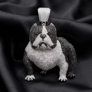 Colgante de Diamantes de Lujo de Alta Calidad con Diseño de Bulldog de Dibujos Animados, Joyería Hip Hop, Accesorios Unisex para Fiestas y Ropa Urbana, Plata - Product Image 2