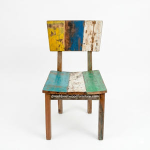 Chaise de salle à manger rustique artisanale et durable en bois de bateau recyclé, couleur naturelle, écologique, pour mobilier de villas, maisons de vacances et hôtels. - Product Image 1