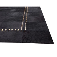 Tapis en cuir de vachette noir fait main de qualité supérieure avec rivets, véritable tapis en peau de vache pour salon, chambre, bureau et décoration extérieure