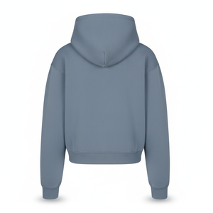 เสื้อฮู้ดซิปสีน้ำเงินสเลท ทรงครอป บ็อกซี่ฟิต ซิปยาวเต็มตัว ผ้าฝ้ายฟลีซ สำหรับผู้ชาย - Product Image 2
