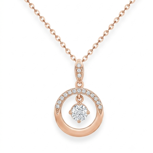 Collier élégant pour femme en or rose 18 carats avec diamant de laboratoire taille brillant rond certifié IGI – Prix de gros directement du fournisseur - Product Image 1